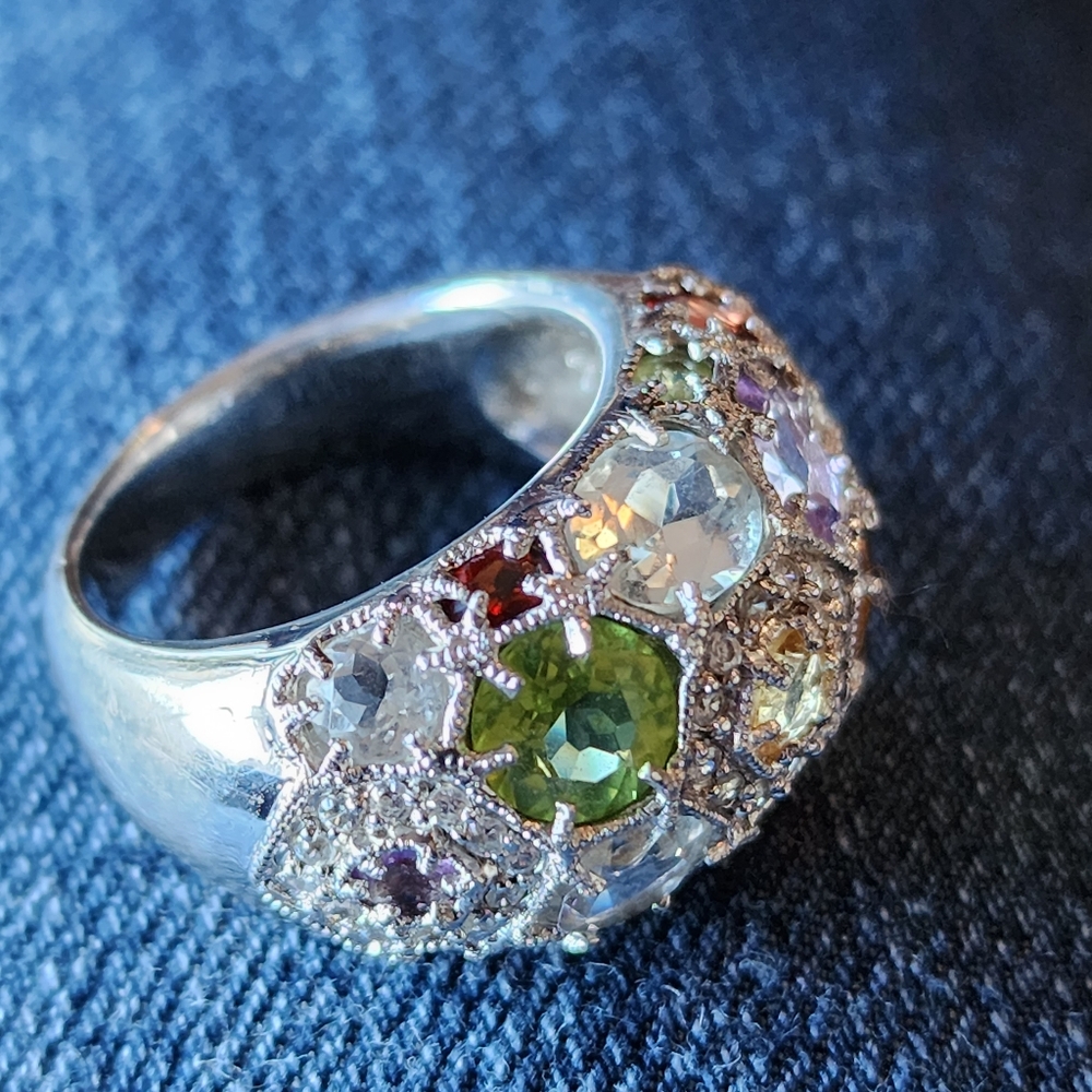 Multi Stone Silver Statement Ring - image 3